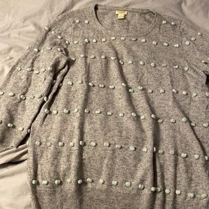 JCrew grey with mint green pom poms sweater